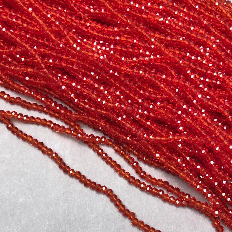 Beads Czech Crystal on fishing line red transparent faceted rondelle, diameter 3 x 2.5 mm + -, length 36 cm +