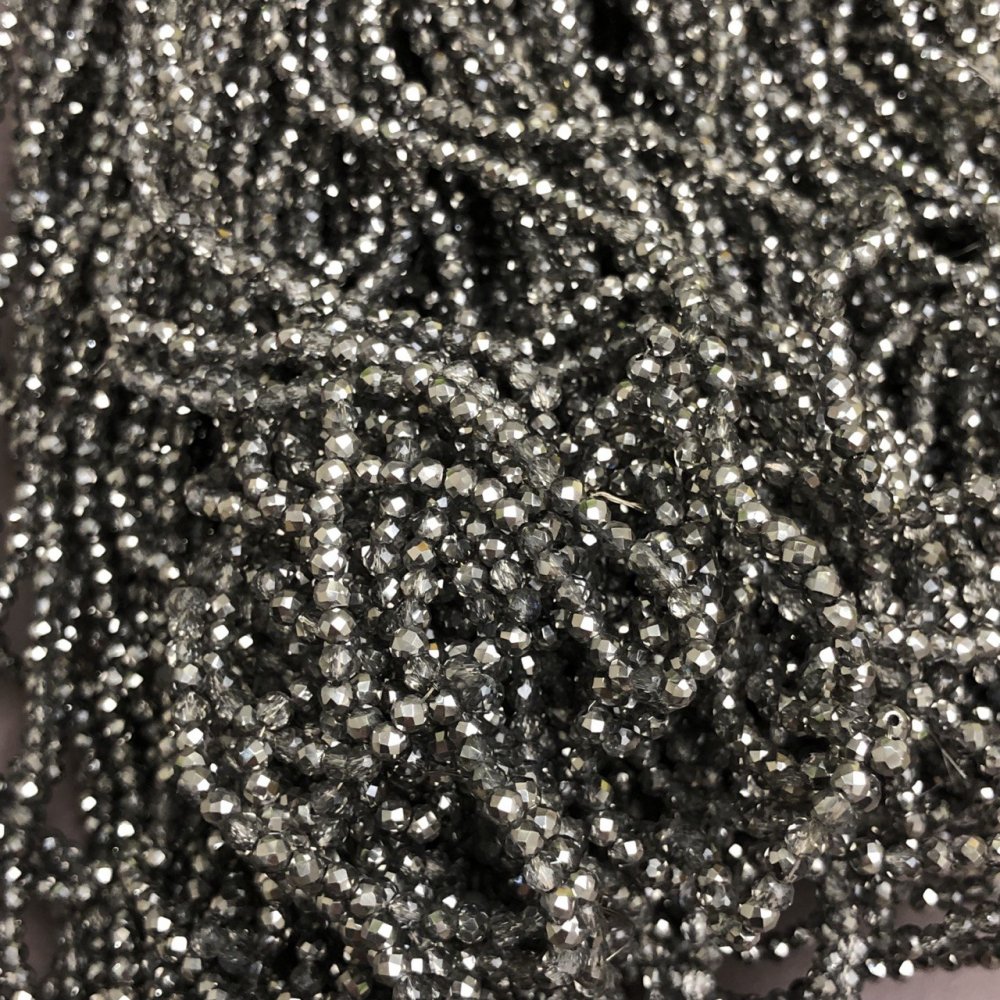 Gray Transparent Czech Crystal Beads on Fishing Line, Petrol Iridescent Faceted Rondelle, 3x2.5 mm + -, Length 36 cm +