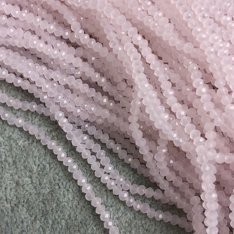 Beads Czech Crystal on beading thread, delicate pink matte faceted rondelle, diameter 3.5x3 mm + -, length 36 cm +