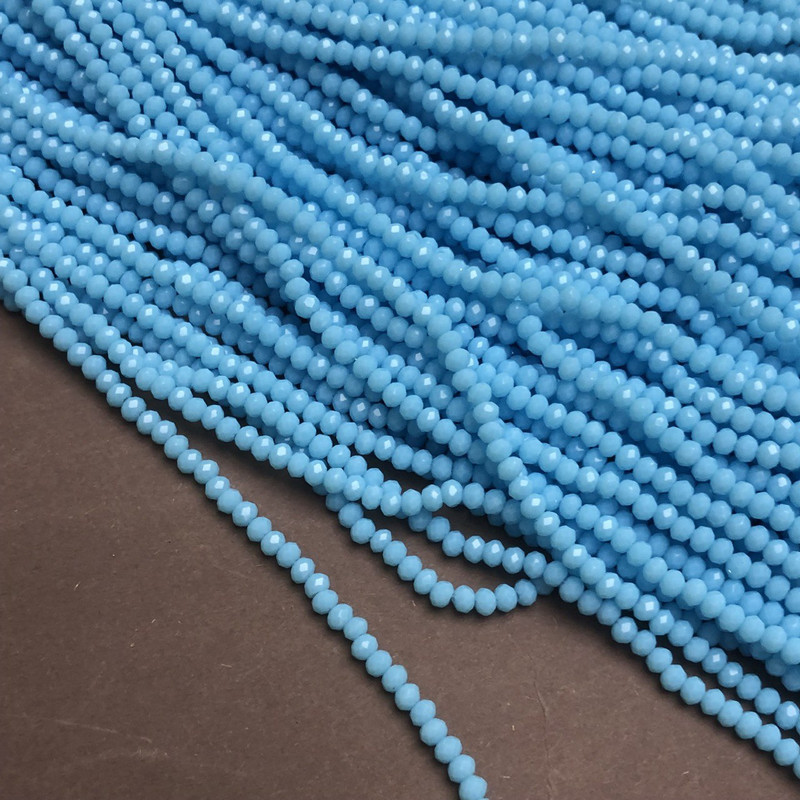 Blue Matte Czech Crystal Beads on Beading Wire, Faceted Rondel, 3x2.5 mm + -, Length 36-38 cm +