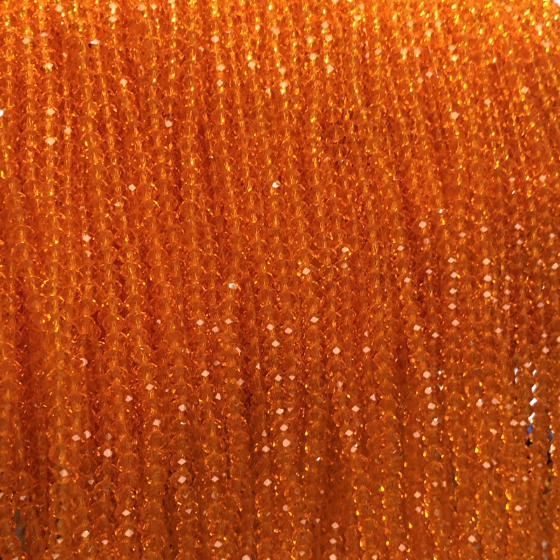 Beads Czech Crystal on thread Orange Transparent Faceted Rondelle, Diameter 3 x 2.5 mm + -, Length 36-38 cm +