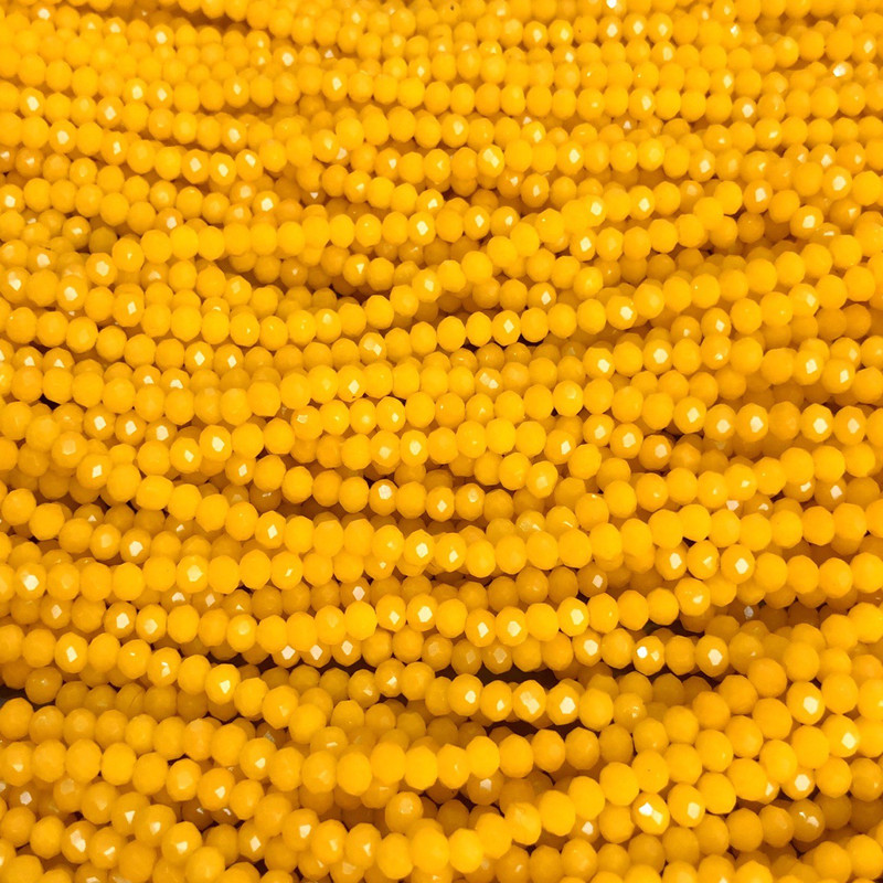 Beads Czech Crystal on Thread, Maize Matte Faceted Rondelle, Diameter 3.5×3 mm + -, Length 36-38 cm +