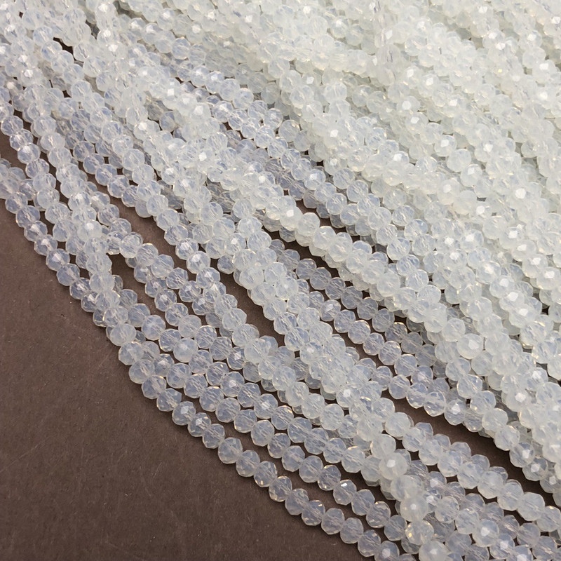 Beads Czech Crystal on Thread, Milky Transparent Faceted Rondelle, Diameter 3.5×3 mm, Length 36–38 cm
