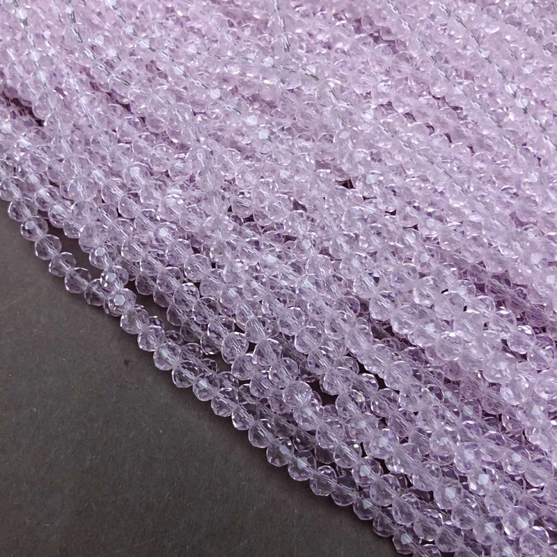 Beads Czech Crystal Rondelle on Beading Thread, Delicate Pink Transparent Faceted, Diameter 3.5×3 mm + -, Length 36–38 cm +