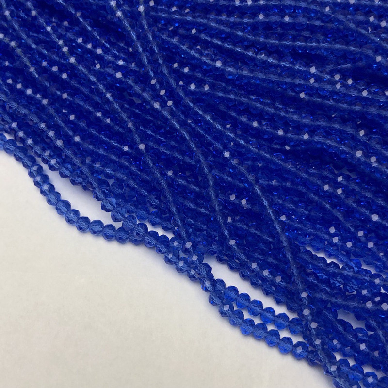 Blue Transparent Faceted Czech Crystal Beads on Wire, 3.5×3 mm diameter, 36–38 cm length