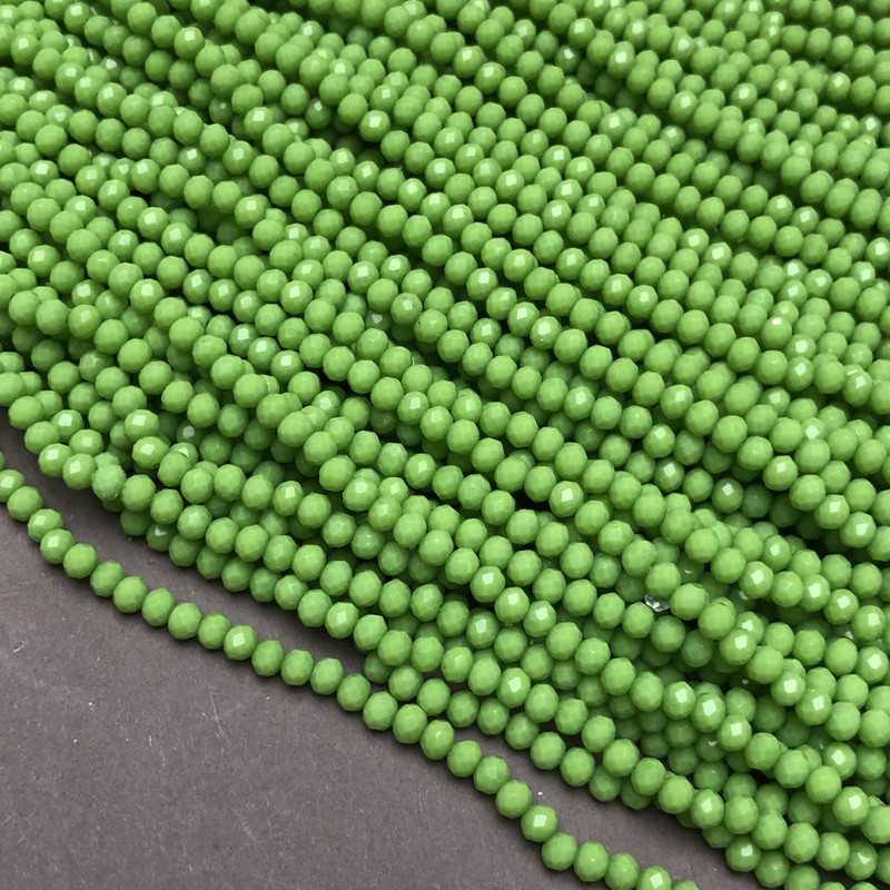 Lime Matte Czech Crystal Beads on a Beading Thread, Lime Matte Faceted Rondelle, diameter 3.5×3 mm + -, length 36-38 cm +