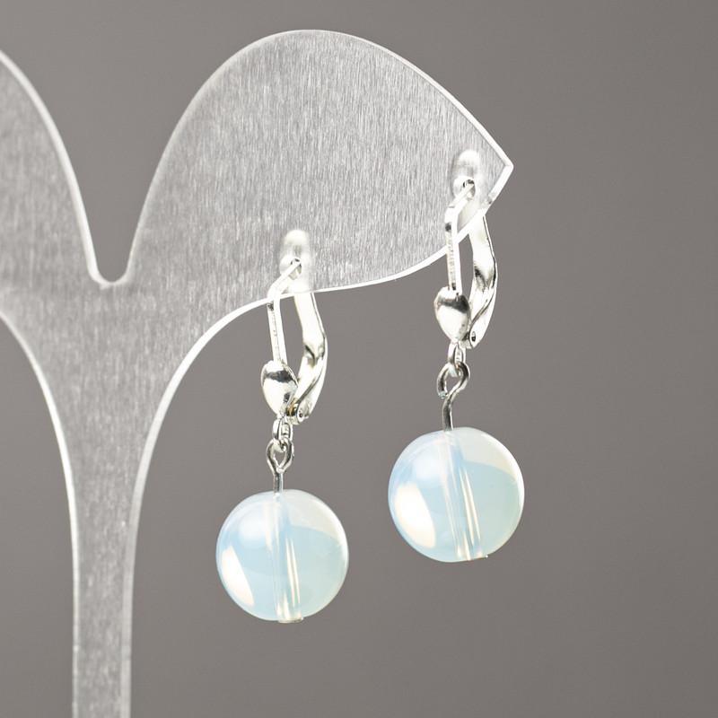 Moonstone Earrings (Synthetic) Smooth Ball, 12 mm Diameter, 32 mm Length