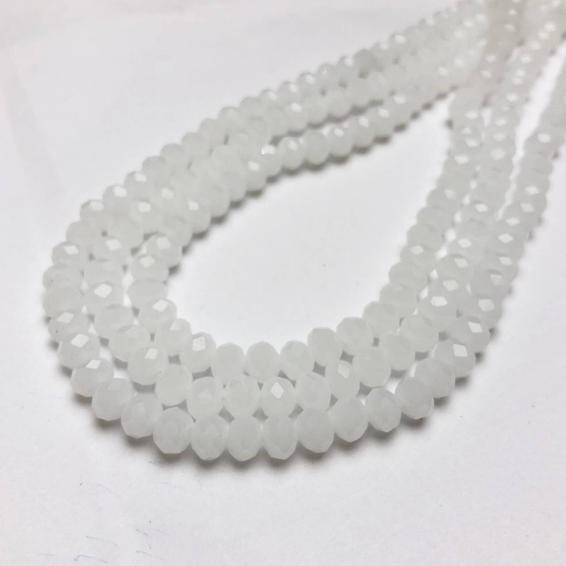 Milky Matte Czech Crystal Beads on Beading Thread, Faceted Rondelle, 6x4.5 mm, Length 38-40 cm