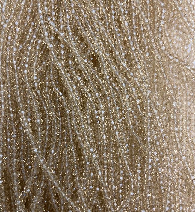 Champagne Czech Crystal Beads on Thread - Transparent Faceted Rondelle, 3.5x3mm, 32cm