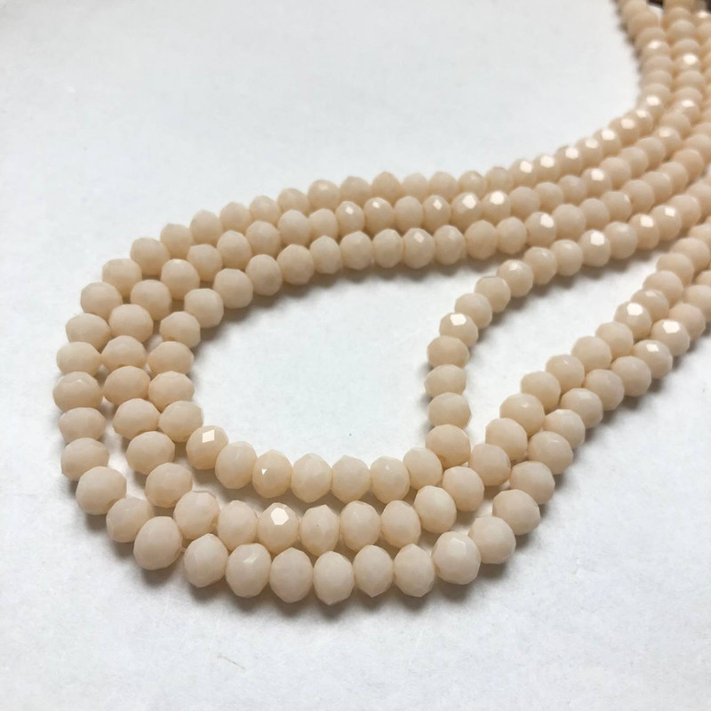 Peach Czech Crystal Beads on Thread, Peach Matte Faceted Rondelle, Diameter 6x4.5 mm, Length 38-40 cm