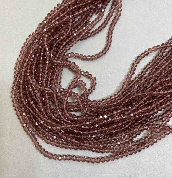 Beads Czech Crystal on Thread, Light-Brown Transparent Faceted Rondelle, Diameter 3.5×3 mm, Length 33 cm