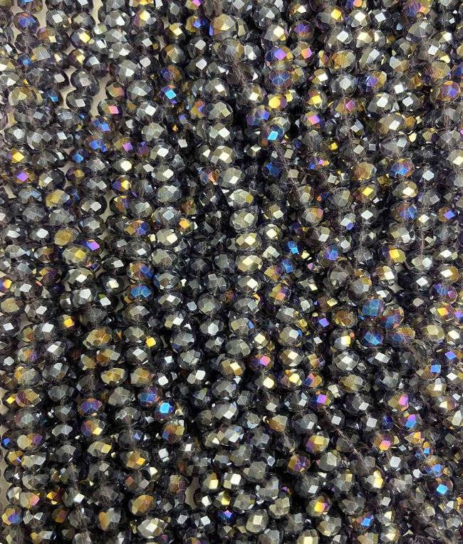 Gray Czech Crystal Beads on Thread with Gasoline Coating, Faceted Rondelle, Diameter 6x4.5 mm + -, Length 38-40 cm +