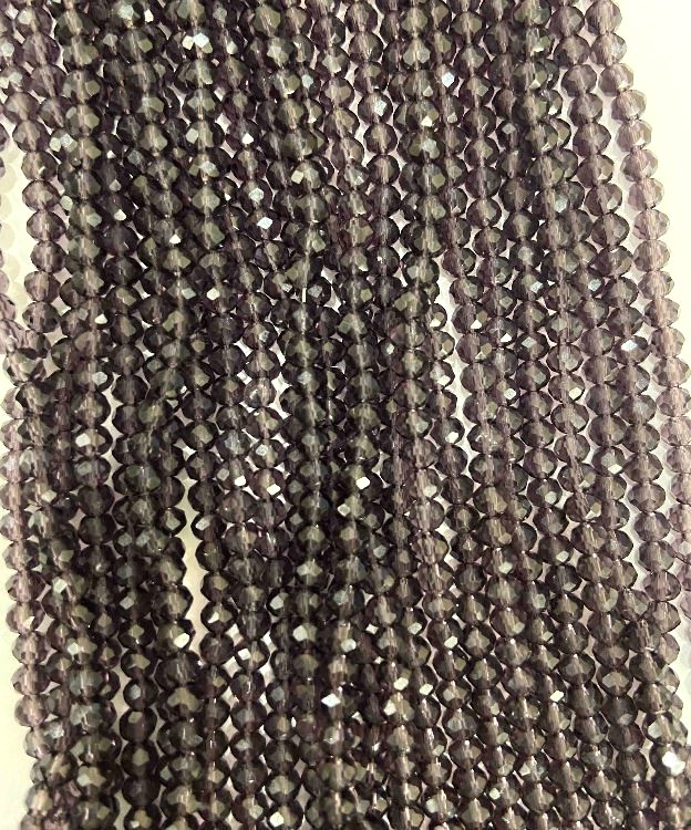 Beads Czech Crystal on Fishing Line, Dark Purple Faceted Rondelle, Diameter 3x3.5 mm + -, Length 32 cm +
