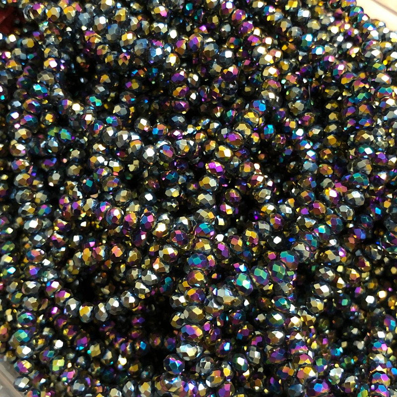 Beads Czech Crystal on fishing line with gasoline-effect coating, faceted rondelle, diameter 3.5×3 mm, +/-; length 33 cm