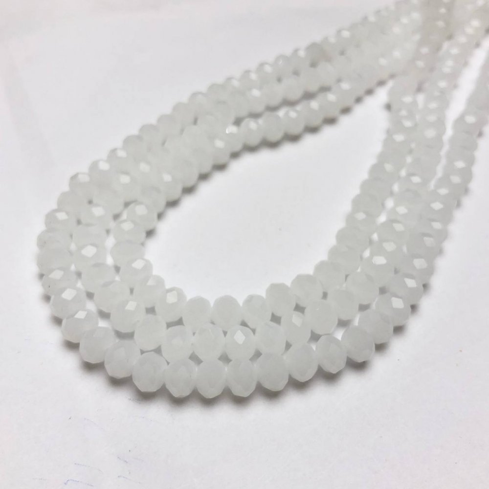 Milky White Matte Czech Crystal Beads on Thread, Faceted Rondel, 8x6 mm Diameter, Length 40-42 cm