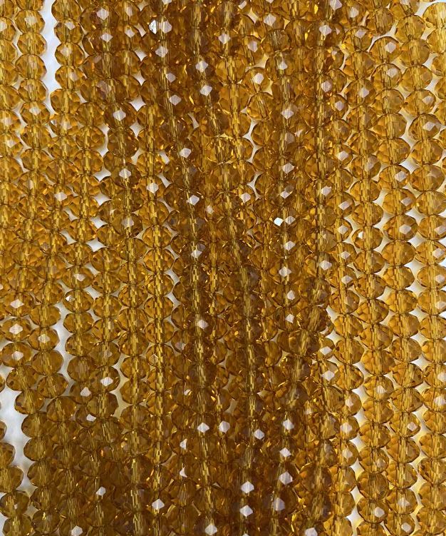 Amber Beads from Czech Crystal on Beading Thread, Transparent Faceted Rondelle, 6×5 mm + -, Length 40–42 cm +