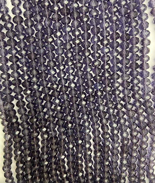Czech Crystal Beads on Thread, Violet Transparent Faceted Rondelle, Diameter 6x5 mm, Length 40 cm