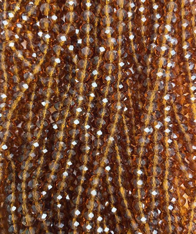 Czech Crystal Beads on Beading Thread Brown Transparent Faceted Rondelle, Diameter 6x5 mm, Length 40-42 cm +