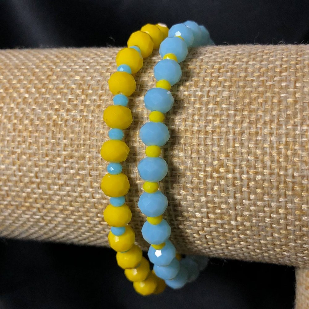 Pair elastic bracelet with Czech crystal Ukraine faceted rondel, diameter 6x4 mm, length 18 cm ±