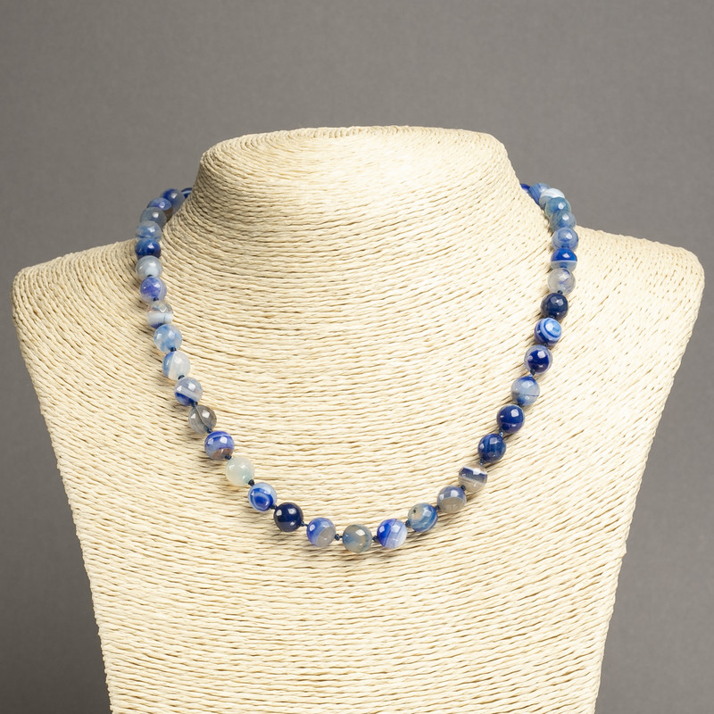 Blue Agate Necklace with Faceted Beads, 8 mm Diameter, 45 cm Length ±