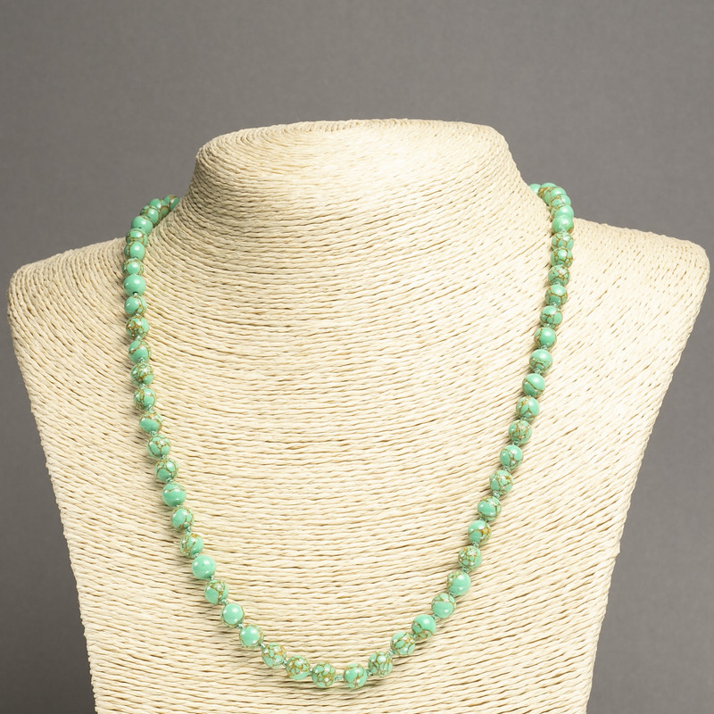 Necklace with Green Imperial Jasper (pressed) smooth beads, diameter 6 mm ±, length 45 cm ±