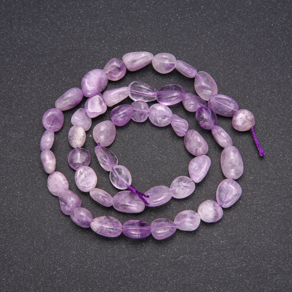 Amethyst natural stone beads, tumbled, diameter 8x10 mm (±), length 38 cm