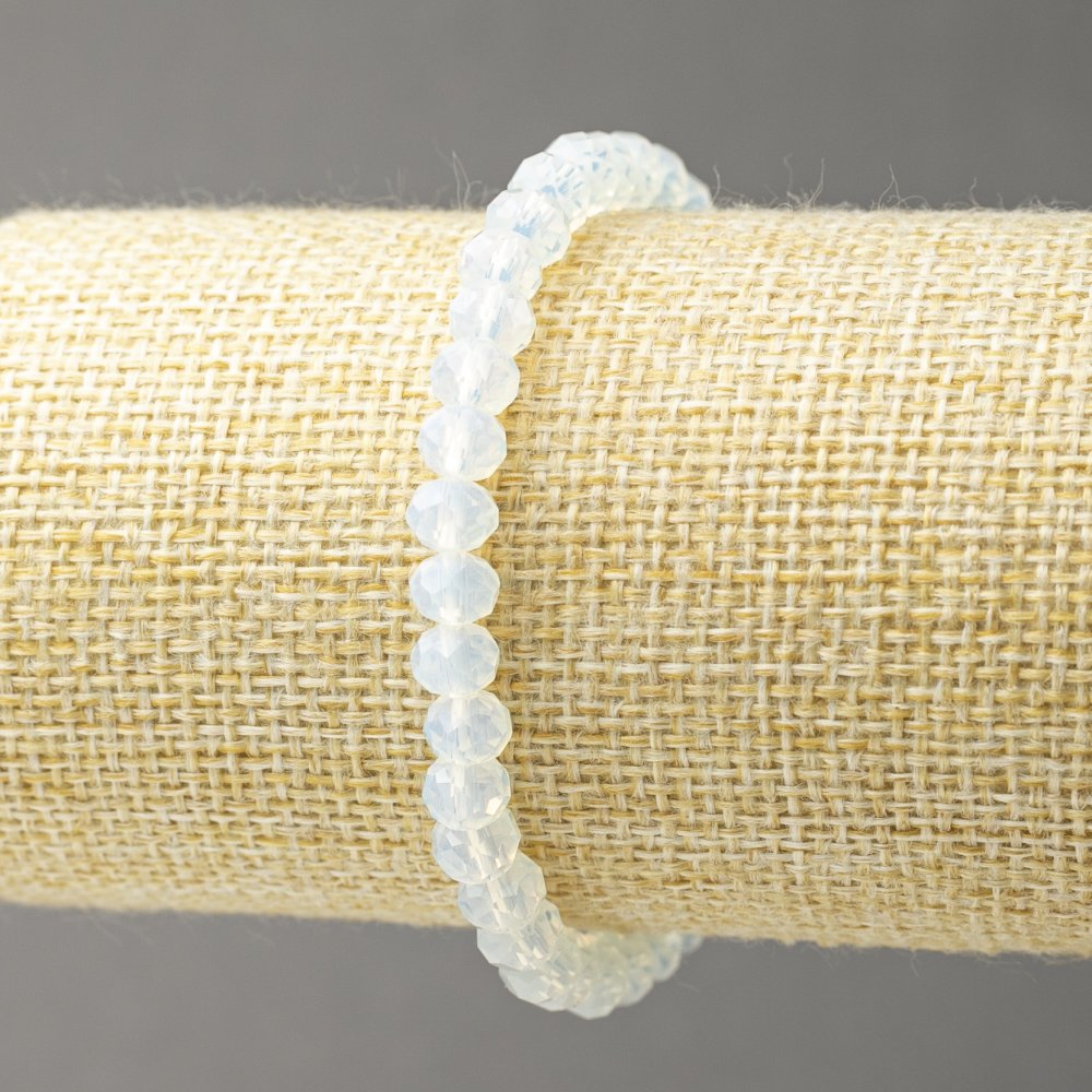 Opalite Stretch Bracelet (artificial) with Czech Glass, Milky Transparent, Faceted Rondels, 6x4.5 mm