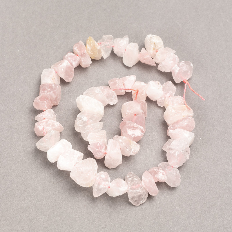 Beads on a thread - unpolished Rose Quartz faceted bead, diameter 13x8 mm, length 41 cm