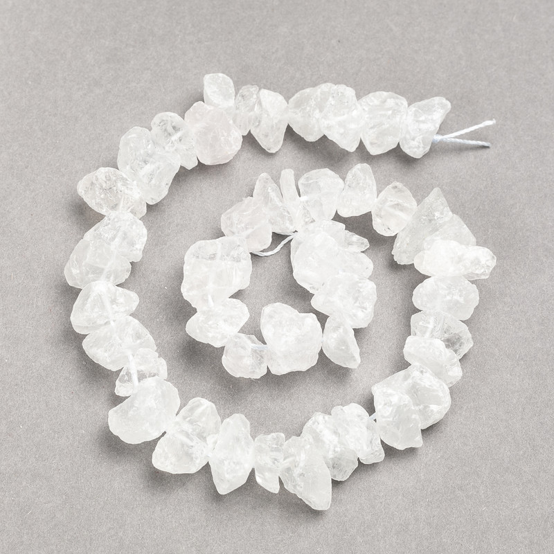 Beads on thread, unpolished rock crystal, faceted, 13x8 mm, length 41 cm