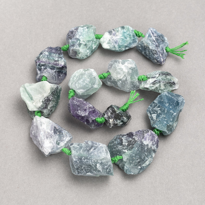 Unpolished fluorite beads, blank on thread, gal'tivka, diameter 20×25 mm (±), length 42 cm