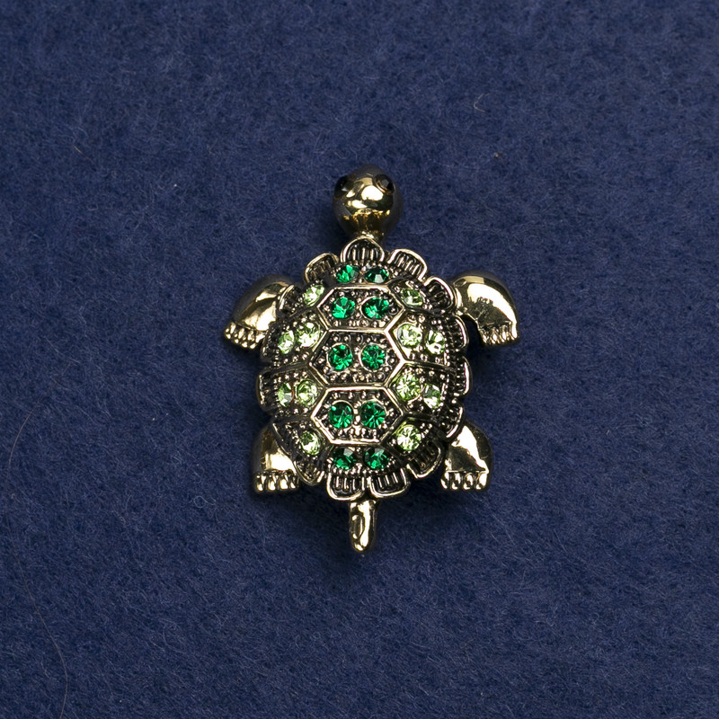 Brooch Turtle - gold-tone metal and rhinestones 40x23 mm +