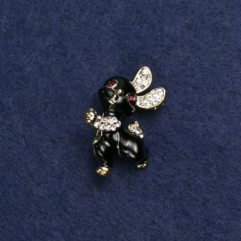 Bunny Brooch, gold-toned metal, enamel and crystals, 24x21mm +