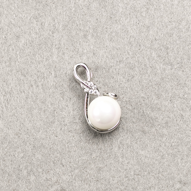 Rhodium pendant with white crystals and Majorca pearl 18x9mm +
