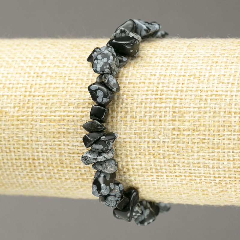 Elastic bracelet with natural Snowy Obsidian 'Apache Tears' chips, diameter 6-8mm+