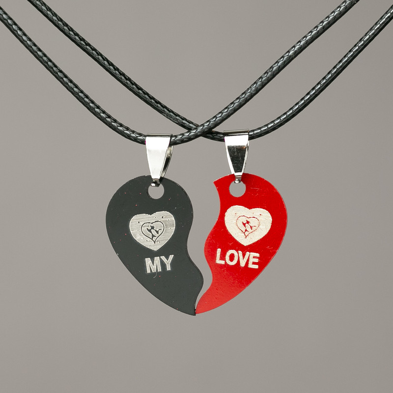 Matching Heart Pendants on a Cord 30x15mm + -, length 45-50 cm