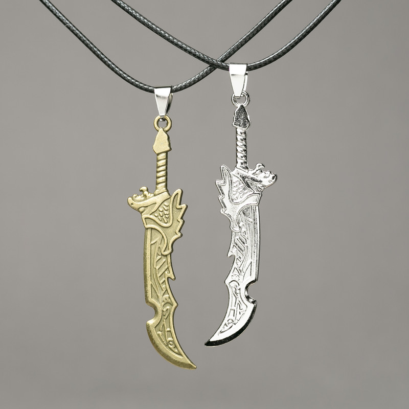 Couple Pendants: Blade on Cord 75x15 mm + -, length 45–50 cm
