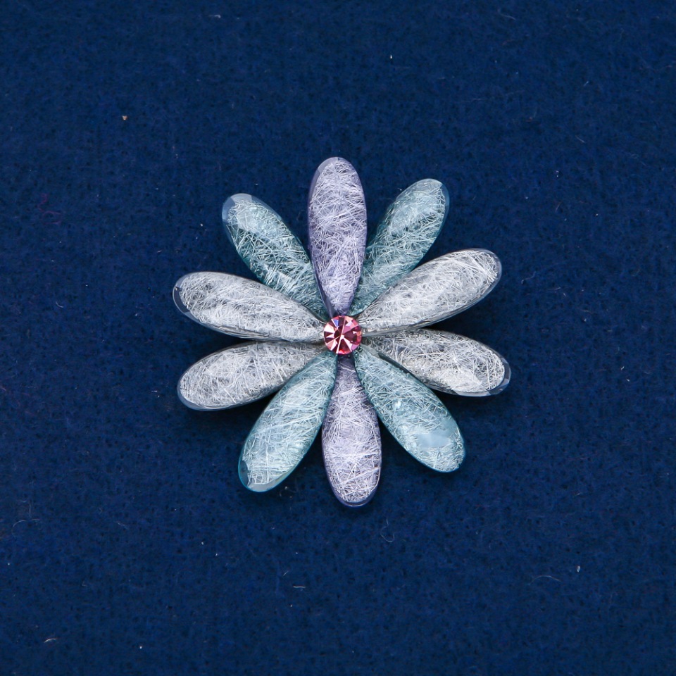 Flower Brooch Multicolored Gray Metal 48mm +