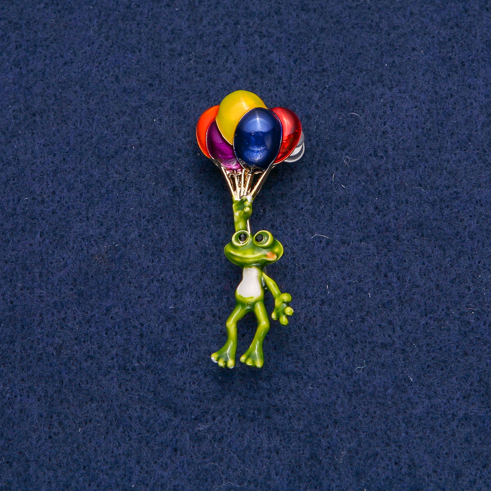 Brooch 'Frog with Balls' in Golden Metal 46x17mm +