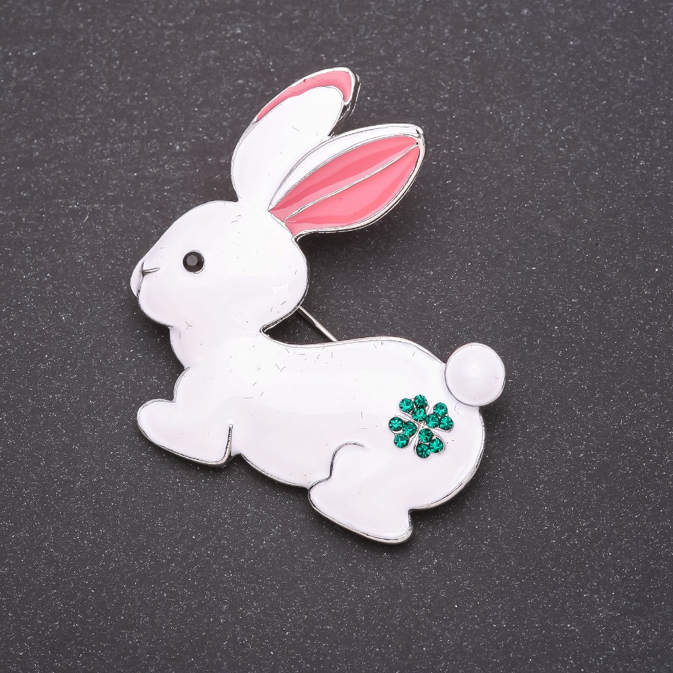Bunny Brooch with White Enamel and Gray Metal