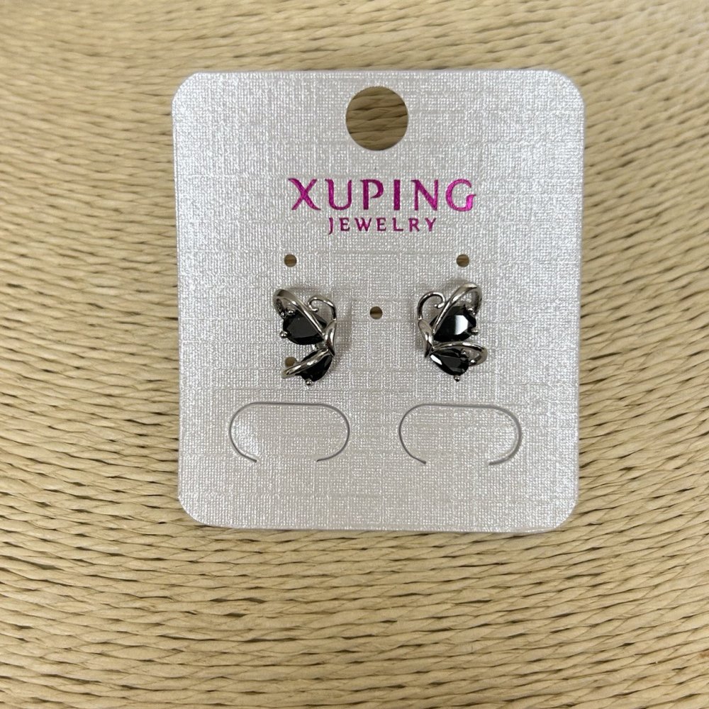Xuping Rhodium-plated Black Crystal Stud Earrings, 12x8 mm +