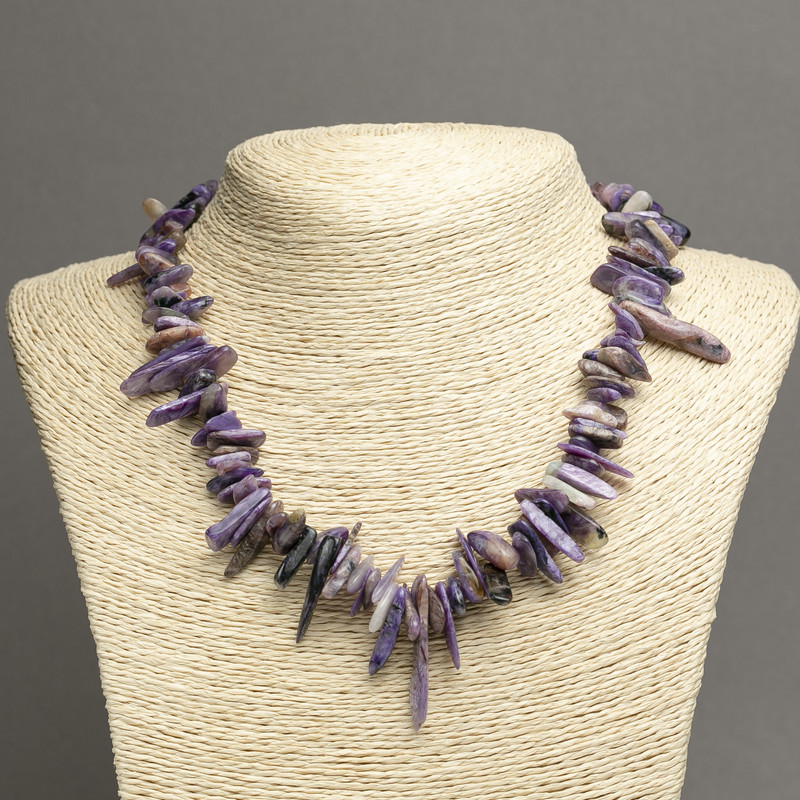 Charoite natural stone beads - 'Needle' chip, 15×3 mm diameter, 45 cm length