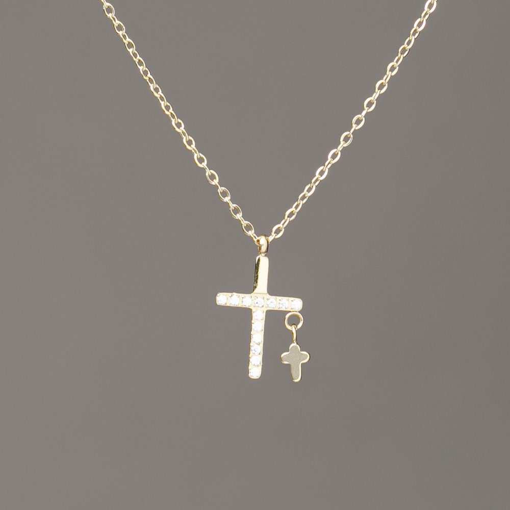 Xuping Chain with Lemon Gold Plating, Pendant with White Crystals, 15×9 mm, thickness 1 mm, length 40–45 cm