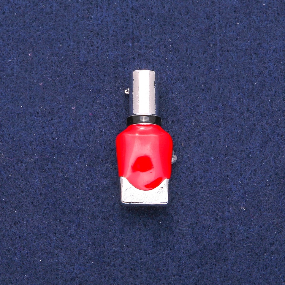 Brooch Lacquer Red and Black Enamel, Silver-Tone Metal 13x33mm