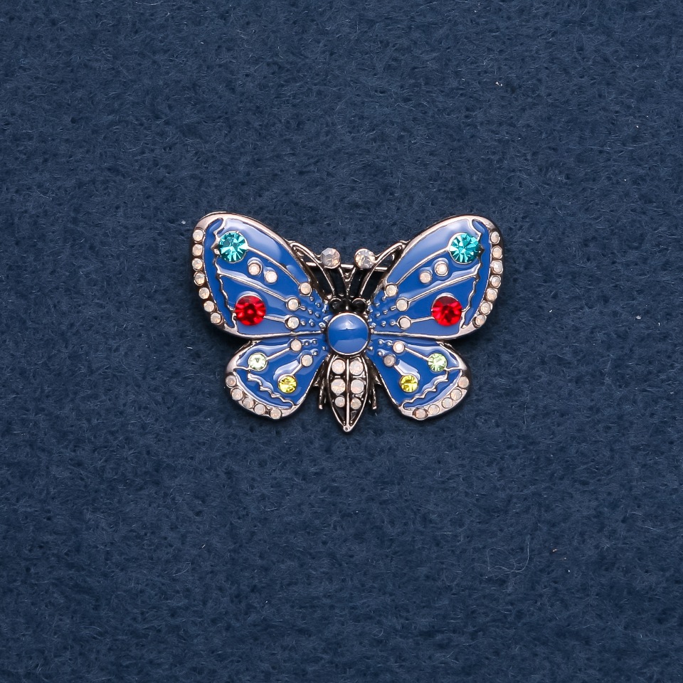 Brooch 'Butterfly' blue enamel 25x38mm metal color 'gold'