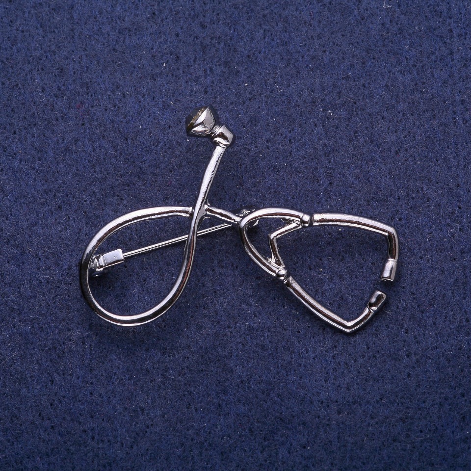 Brooch Stethoscope Gray Metal 44x30mm