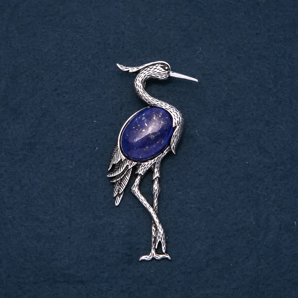 Brooch-pendant 'Heron with Lazurite' 80x30mm