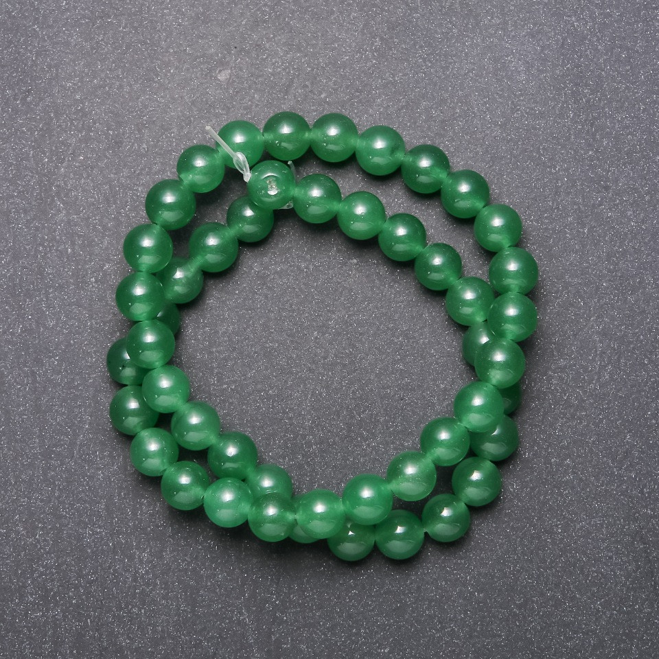 Nephrite Beads on a Thread, Smooth Round Bead, Diameter 10mm +-, Length 38cm +