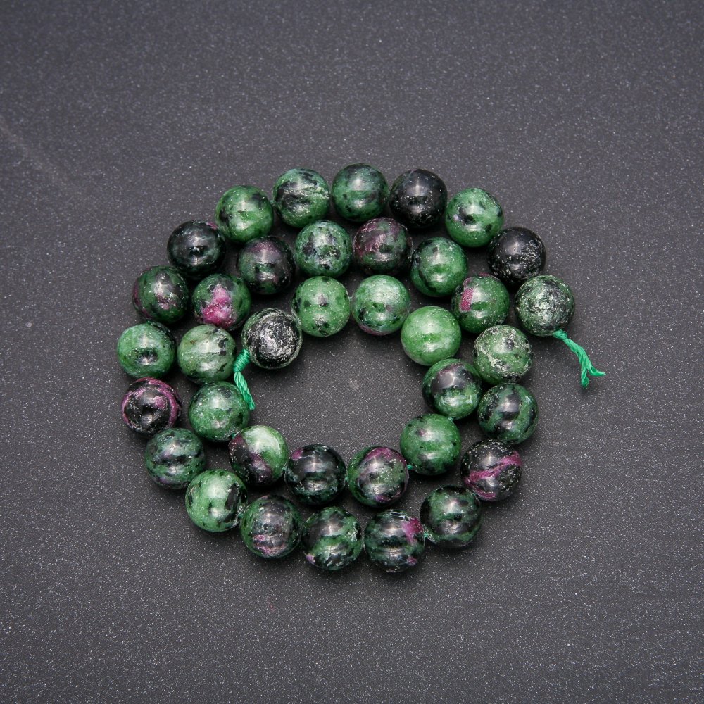 Zoisite natural stone beads, smooth round balls, 10 mm diameter, 38 cm length