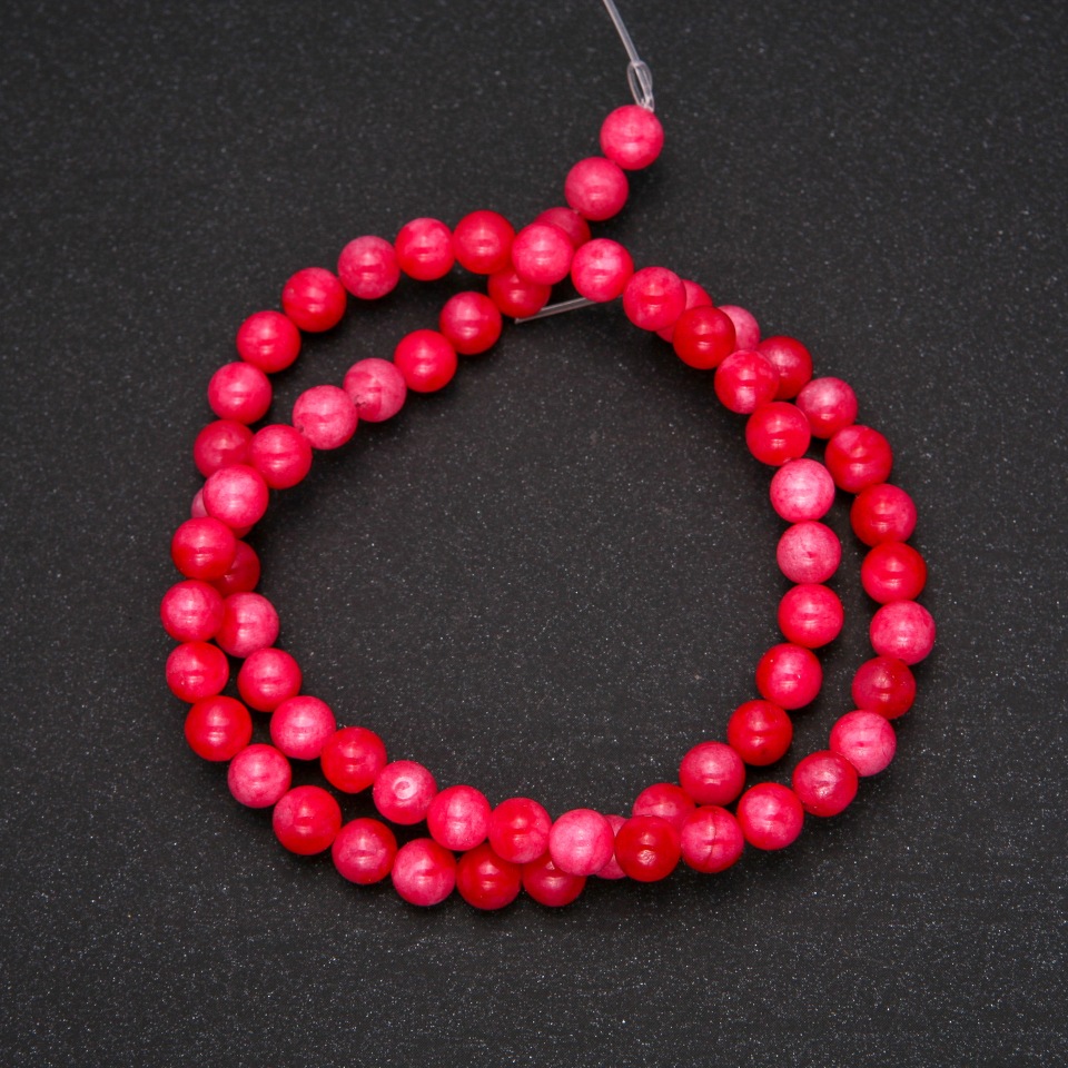 Beads on a Thread, Synthetic Rhodochrosite, Smooth Round Beads, Diameter 6 (+/-) mm, Length 38 cm