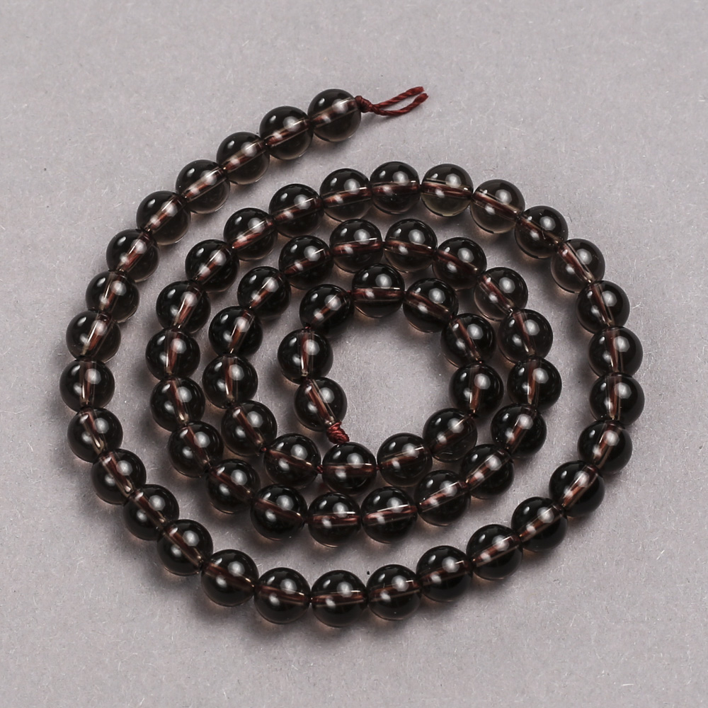 Beads on a thread of natural smoky topaz, smooth ball, diameter 6mm + -, length 39cm +
